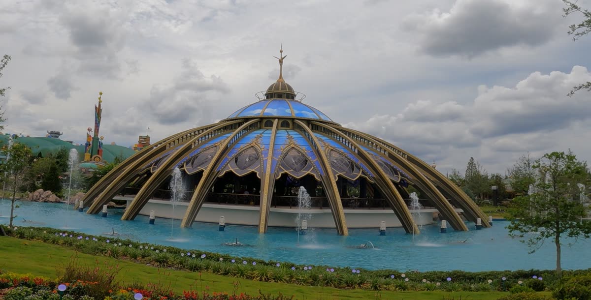 Constellation Carousel and the Cosmos fountain in Celestial Park at Epic Universe